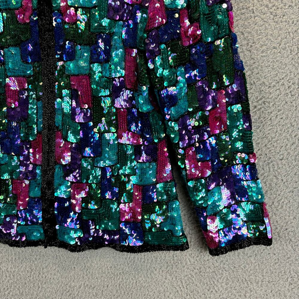Vtg Stenay Sequin Jacket Large Retro Disco Glam Holiday Colorblock Allover - Picture 4 of 12